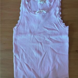 Marled Light Pink Ribbed Tank with Scalloped Edges